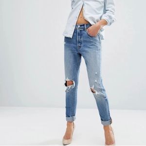 Levi's 501 Skinny Jeans Ripped Knee High Rise Jeans Size 29 Butterfly Vintage